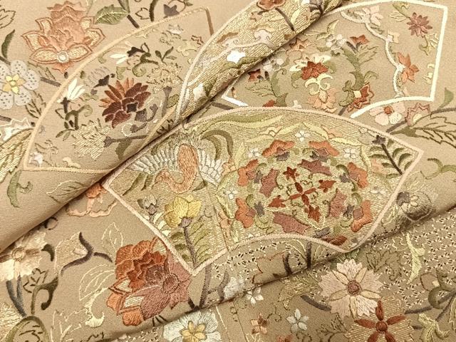 平和屋着物●訪問着　中国三大刺繍　汕頭刺繍　スワトウ刺繍　総刺繍　地紙花鳥文　金糸　正絹　逸品　AABK7481fy