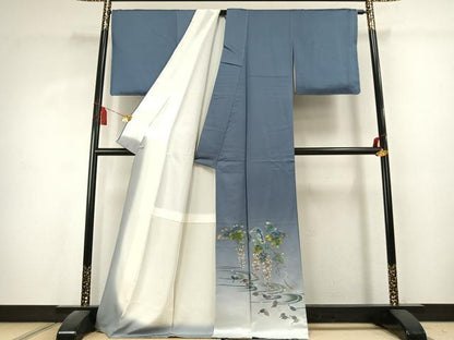 平和屋着物●友禅作家　大槻純　色留訪問着　花鳥文　暈し染め　金銀彩　さが美扱い　正絹　逸品　未使用　AABK7482fy