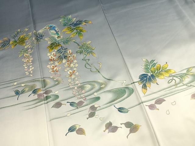 平和屋着物●友禅作家　大槻純　色留訪問着　花鳥文　暈し染め　金銀彩　さが美扱い　正絹　逸品　未使用　AABK7482fy