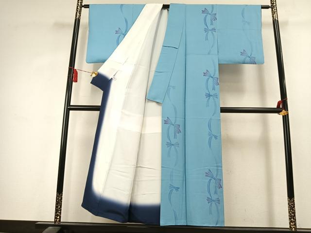 平和屋着物●夢琳派の世界　灘景翔　小紋　りぼん　暈し染め　正絹　逸品　AABK7483fy