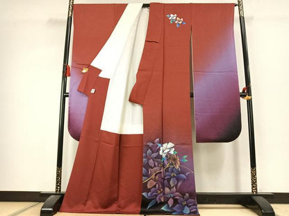 平和屋着物●豪華振袖　草花文　暈し染め　金彩　金通し地　京都きもの友禅扱い　正絹　逸品　AABK7486fy