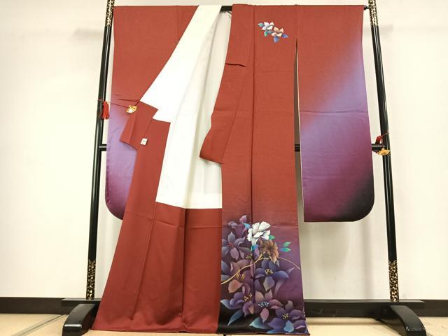 平和屋着物●豪華振袖　草花文　暈し染め　金彩　金通し地　京都きもの友禅扱い　正絹　逸品　AABK7486fy
