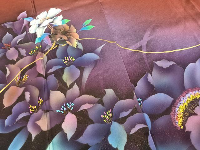 平和屋着物●豪華振袖　草花文　暈し染め　金彩　金通し地　京都きもの友禅扱い　正絹　逸品　AABK7486fy