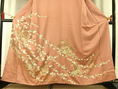 平和屋着物●訪問着　駒刺繍　草花文　金彩　正絹　逸品　AABK7492fy