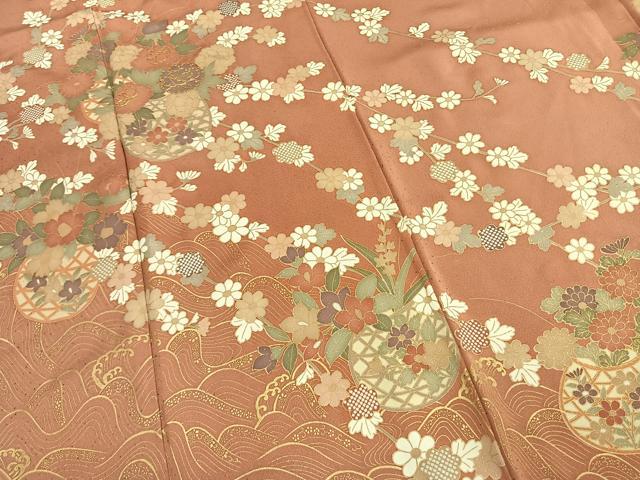 平和屋着物●訪問着　駒刺繍　草花文　金彩　正絹　逸品　AABK7492fy