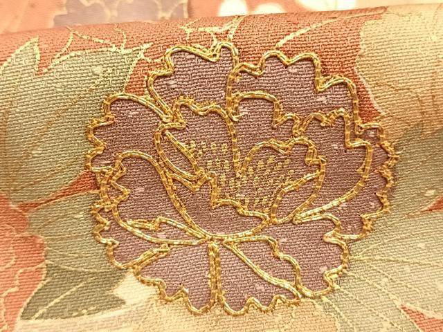 平和屋着物●訪問着　駒刺繍　草花文　金彩　正絹　逸品　AABK7492fy