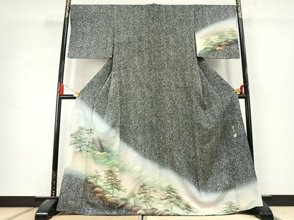 平和屋着物●訪問着　作家物　樹林文　暈し・たたき染め　金彩　正絹　逸品　AABK7496fy