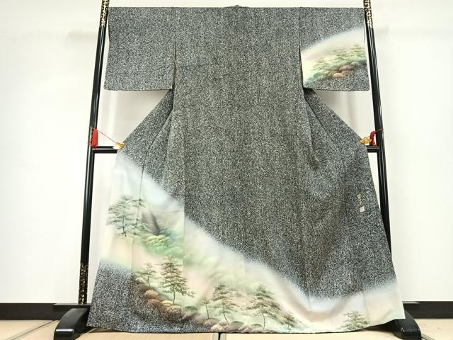 平和屋着物●訪問着　作家物　樹林文　暈し・たたき染め　金彩　正絹　逸品　AABK7496fy