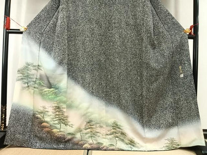 平和屋着物●訪問着　作家物　樹林文　暈し・たたき染め　金彩　正絹　逸品　AABK7496fy
