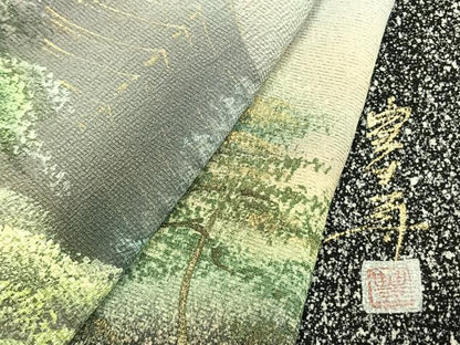 平和屋着物●訪問着　作家物　樹林文　暈し・たたき染め　金彩　正絹　逸品　AABK7496fy