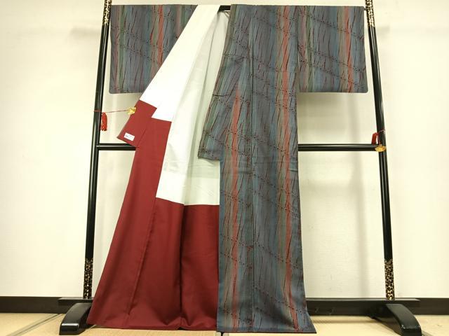 平和屋着物●上質な紬　竜巻絞り　やまと誂製　正絹　逸品　AABK7499fy
