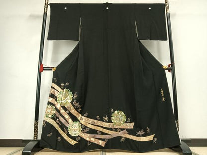 平和屋着物●金彩友禅作家　木村桂友　黒留袖　螺鈿　吉祥花鳥文　金彩　さが美扱い　正絹　逸品　AABK7504fy