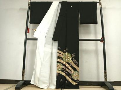 平和屋着物●金彩友禅作家　木村桂友　黒留袖　螺鈿　吉祥花鳥文　金彩　さが美扱い　正絹　逸品　AABK7504fy