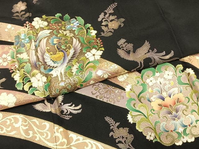 平和屋着物●金彩友禅作家　木村桂友　黒留袖　螺鈿　吉祥花鳥文　金彩　さが美扱い　正絹　逸品　AABK7504fy