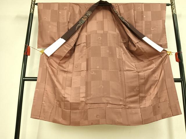 平和屋着物●長襦袢　無双仕立て　丸文　市松地紋　渋紙色　半衿刺繍　正絹　逸品　AABK7510fy