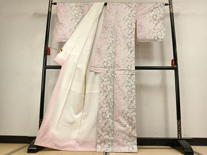 平和屋着物●本場大島紬　白大島　花蝶文　正絹　逸品　未使用　AABK7512fy