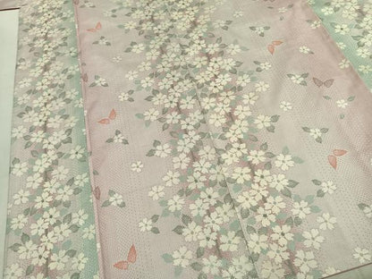 平和屋着物●本場大島紬　白大島　花蝶文　正絹　逸品　未使用　AABK7512fy
