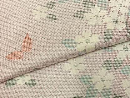 平和屋着物●本場大島紬　白大島　花蝶文　正絹　逸品　未使用　AABK7512fy