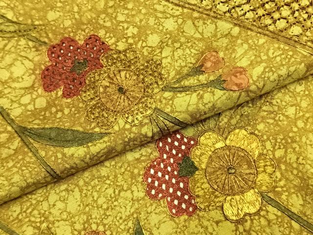 平和屋着物●本場染大島紬　中国三大刺繍　汕頭刺繍　スワトウ刺繍　総刺繍　草花文　さが美扱い　正絹　逸品　未使用　AABK7513fy