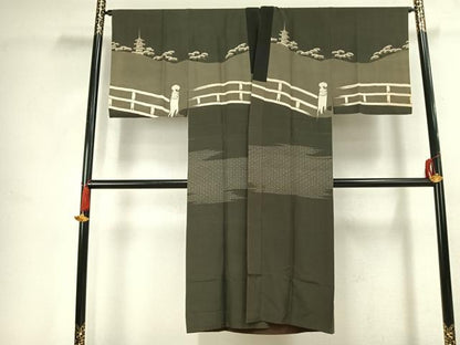平和屋着物●男性　長襦袢　袷　風景人物文　正絹　逸品　AABK7514fy