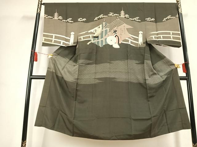 平和屋着物●男性　長襦袢　袷　風景人物文　正絹　逸品　AABK7514fy