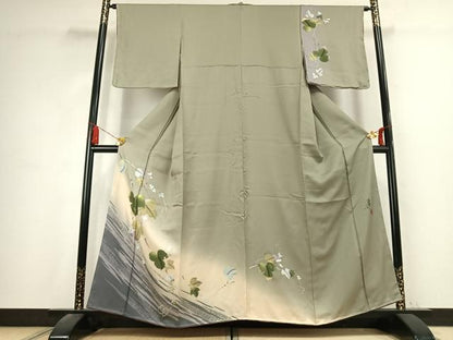 平和屋着物●染色作家　津室朱光　訪問着　葡萄蔦の葉文　暈し染め　金銀彩　正絹　逸品　未使用　AABK7518fy