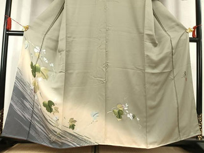 平和屋着物●染色作家　津室朱光　訪問着　葡萄蔦の葉文　暈し染め　金銀彩　正絹　逸品　未使用　AABK7518fy