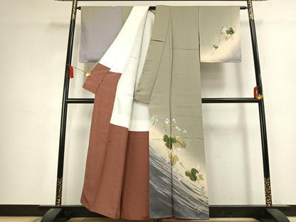 平和屋着物●染色作家　津室朱光　訪問着　葡萄蔦の葉文　暈し染め　金銀彩　正絹　逸品　未使用　AABK7518fy