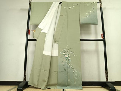 平和屋着物●訪問着　友禅　枝花文　暈し染め　正絹　逸品　AABK7519fy
