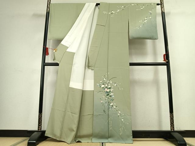 平和屋着物●訪問着　友禅　枝花文　暈し染め　正絹　逸品　AABK7519fy