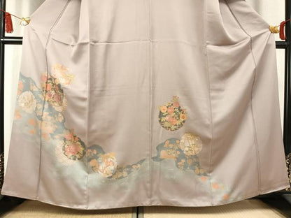 平和屋着物●訪問着　刺繍　雪輪花文　金銀彩　正絹　逸品　AABK7520fy