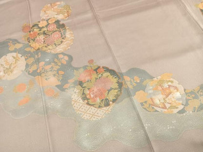 平和屋着物●訪問着　刺繍　雪輪花文　金銀彩　正絹　逸品　AABK7520fy
