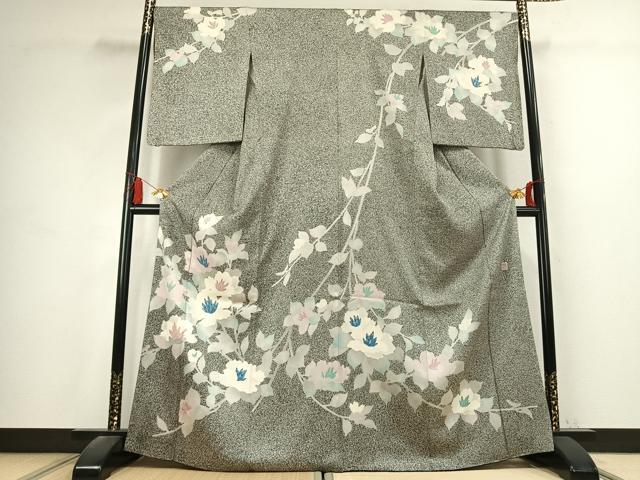 平和屋着物●日本工芸会正会員　京友禅作家　清水光美　訪問着　草花文　たたき染め　金銀彩　正絹　逸品　AABK7524fy