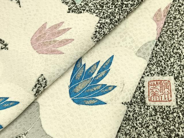 平和屋着物●日本工芸会正会員　京友禅作家　清水光美　訪問着　草花文　たたき染め　金銀彩　正絹　逸品　AABK7524fy