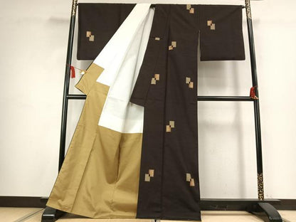 平和屋着物●上質な紬　色紙重ね文　正絹　逸品　AABK7527fy
