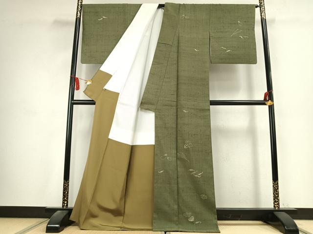 平和屋着物●訪問着　生紬　一珍染　成り物　正絹　逸品　AABK7530fy