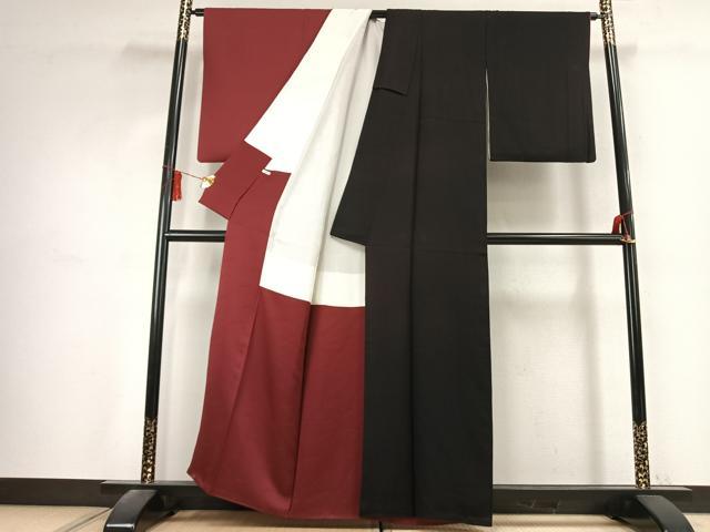 平和屋着物●染色作家　斉藤三才　訪問着　片身替わり　霞文　正絹　逸品　AABK7531fy