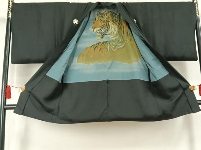 平和屋着物●男性　黒紋付　羽織セット　正絹　逸品　AABK7532fy