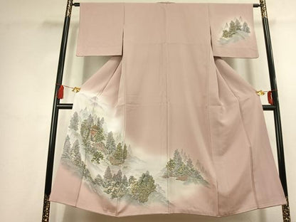 平和屋着物●訪問着　風景樹林文　暈し染め　金彩　正絹　逸品　AABK7537fy