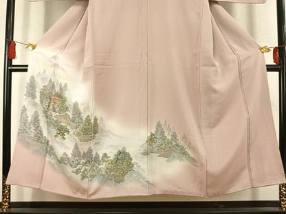 平和屋着物●訪問着　風景樹林文　暈し染め　金彩　正絹　逸品　AABK7537fy