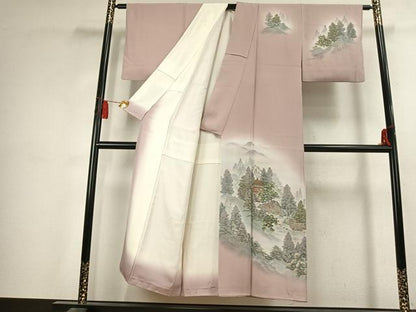 平和屋着物●訪問着　風景樹林文　暈し染め　金彩　正絹　逸品　AABK7537fy