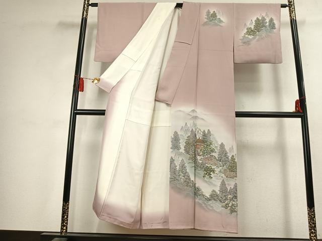 平和屋着物●訪問着　風景樹林文　暈し染め　金彩　正絹　逸品　AABK7537fy