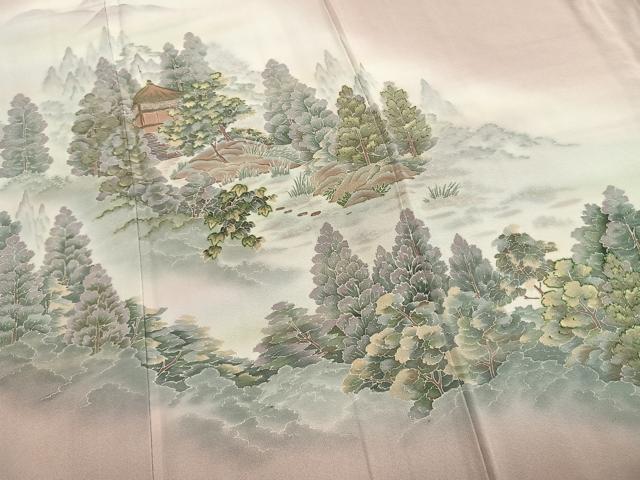 平和屋着物●訪問着　風景樹林文　暈し染め　金彩　正絹　逸品　AABK7537fy