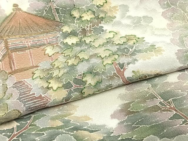 平和屋着物●訪問着　風景樹林文　暈し染め　金彩　正絹　逸品　AABK7537fy