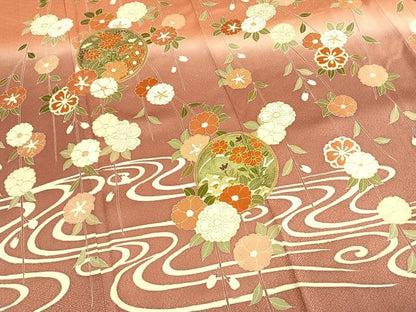 平和屋着物●訪問着　駒刺繍　草花文　暈し染め　金彩　正絹　逸品　AABK7543fy