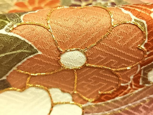 平和屋着物●訪問着　駒刺繍　草花文　暈し染め　金彩　正絹　逸品　AABK7543fy