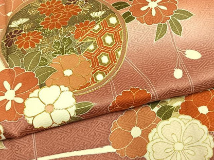 平和屋着物●訪問着　駒刺繍　草花文　暈し染め　金彩　正絹　逸品　AABK7543fy