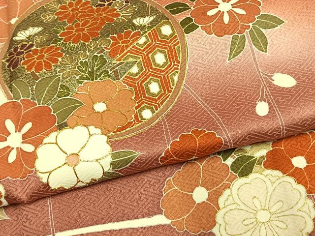 平和屋着物●訪問着　駒刺繍　草花文　暈し染め　金彩　正絹　逸品　AABK7543fy