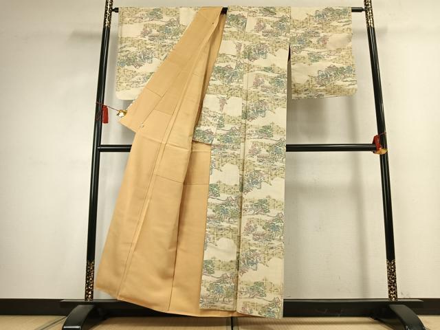 平和屋着物●小千谷紬　風景文　高島屋扱い　正絹　逸品　AABK7548fy
