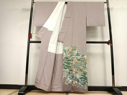 平和屋着物●豪華色留袖　友禅　作家物　風景花文　正絹　逸品　AABK7552fy